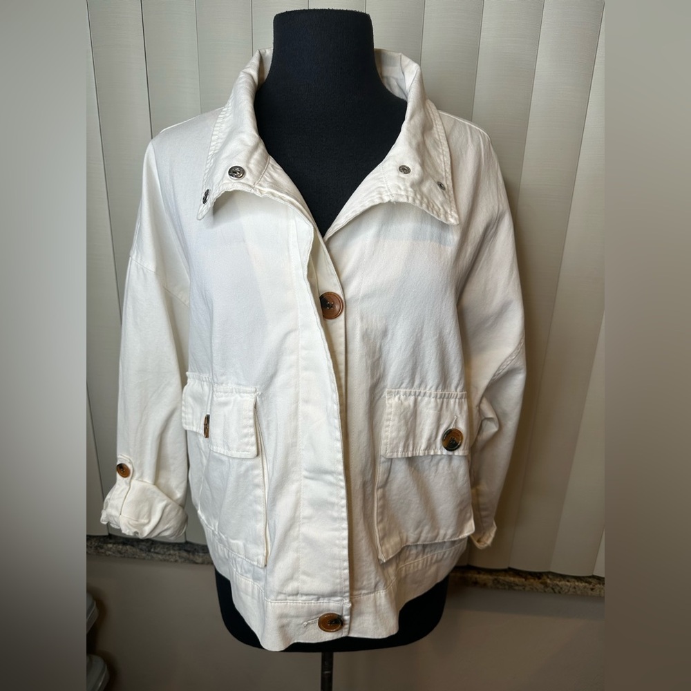 Simply Blessed 100% Cotton Beige Button-Up Chunky Buttons Jacket Size XL